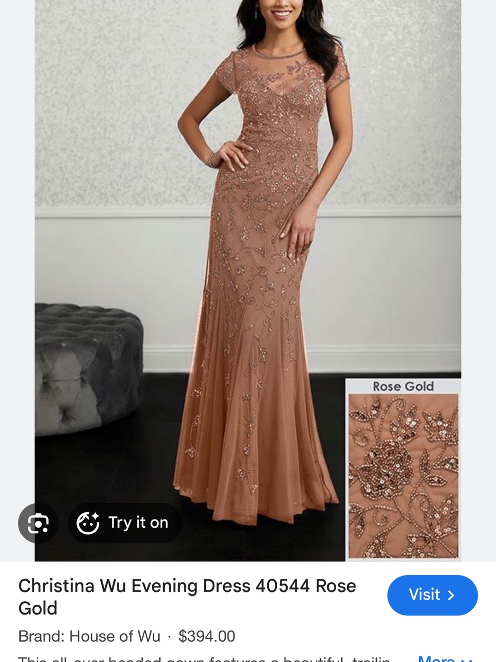 Rose Gold Beaded Evening Gown 40544